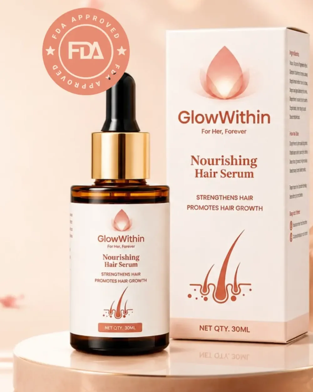 GlowWithin™ Nourishing Hair Serum — 30 ml dropper bottle with carton